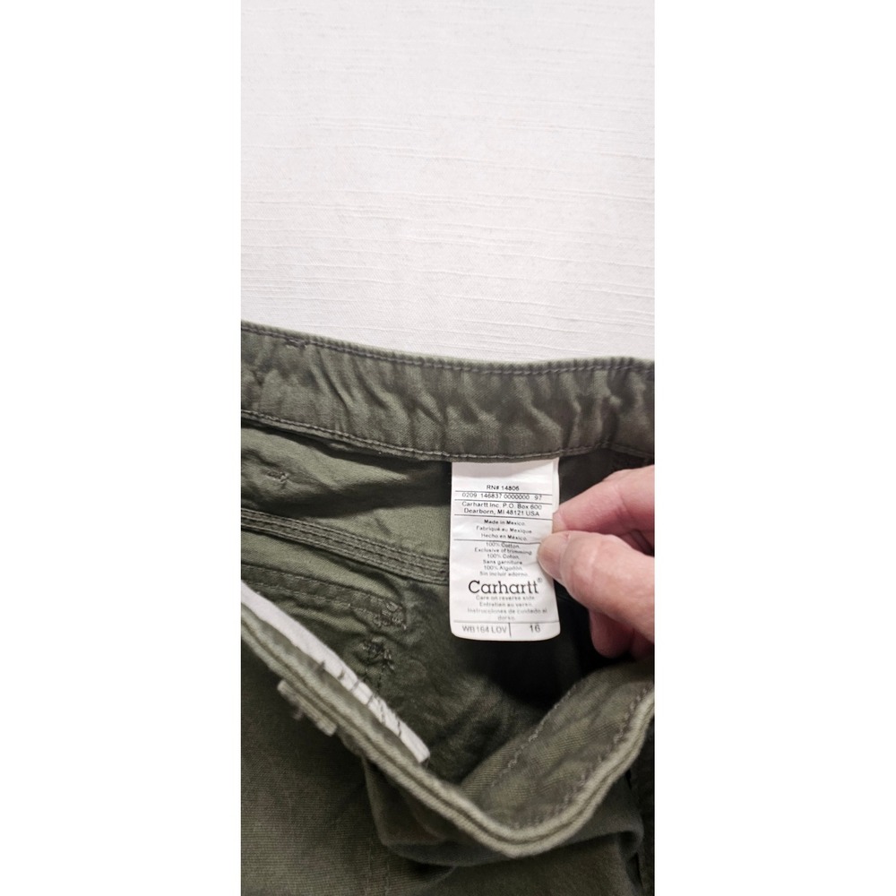 Carhartt Mens Olive Green Canvas Cargo Shorts Size 16 WB164 LOV Relaxed Fit - Picture 7 of 11